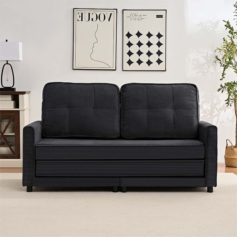 Mixoy 3-in-1 Convertible Futon Sofa Bed, Foldable Tufted Loveseat Sleeper Sofa with Side Pockets