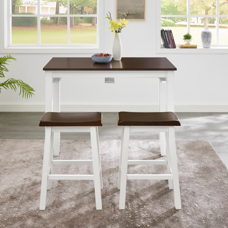 Antique Grey White 3-Piece Industrial Dining Table and Chairs Set for Dining Room, Kitchen