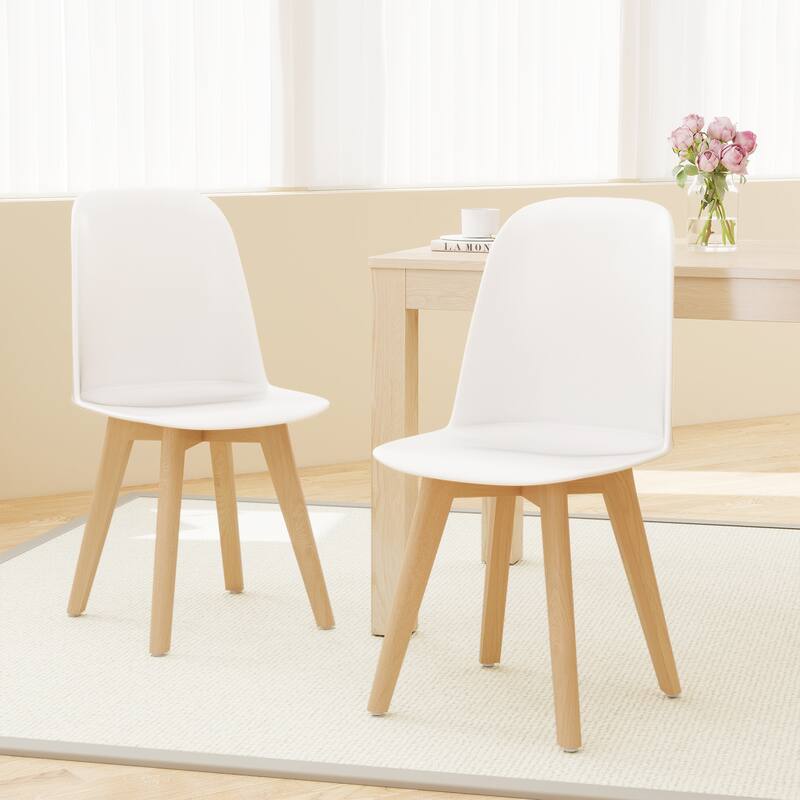 Set of 2 Modern Armless Dining Chairs with Beech Wood Legs and Tilt Backrest for Kitchen and Living Room - 17.5" x 20.5" x 31" - White