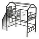 preview thumbnail 16 of 14, Stylish Metal Loft Bed with Space Saving Option with A Bottom Nook, Roof Design with Ladder and A Storage Box, Twin, Pink