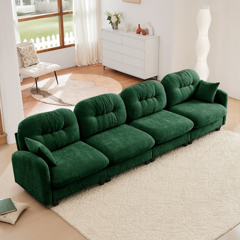 140" Oversized Modular Sofa, 4 Seater Large Sectional Couches for Living Room, Tufted Chenille Deep Seat Couch for Apartment - Green