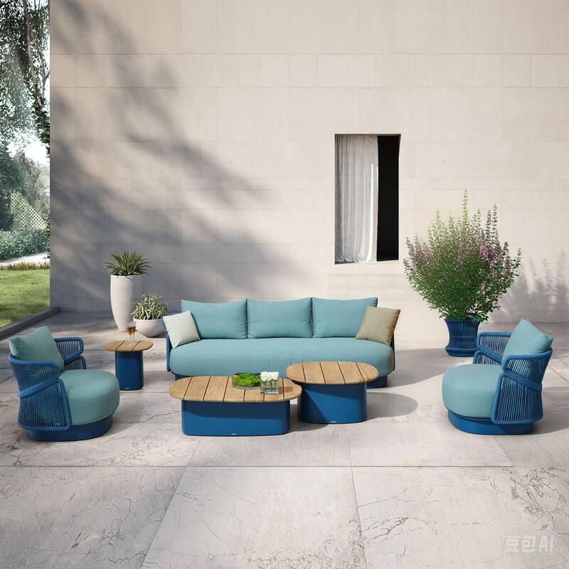 HIGOLD Aio 6-Piece Outdoor Conversation Set, Patio Teak Aluminum Sofa Set - Green