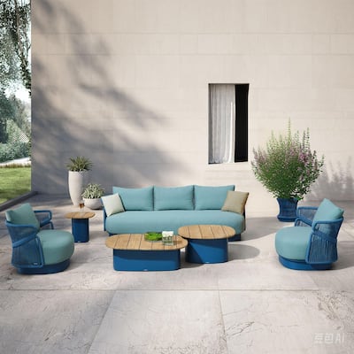 HIGOLD Aio 6-Piece Outdoor Conversation Set, Patio Teak Aluminum Sofa Set