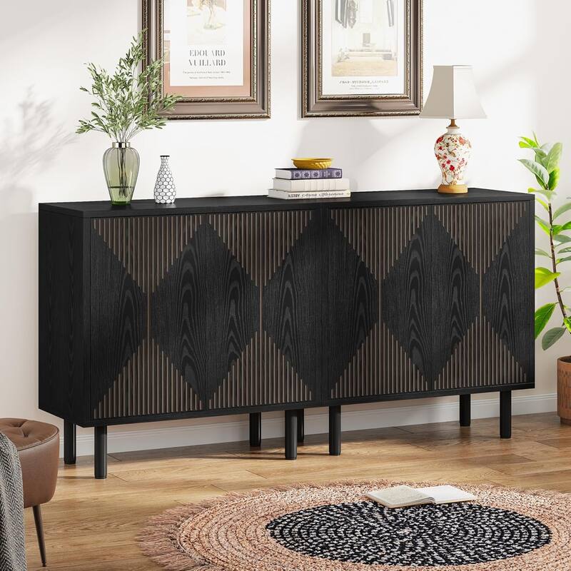 White Sideboard Buffet Set, Modern Sideboard Storage Cabinet with Door