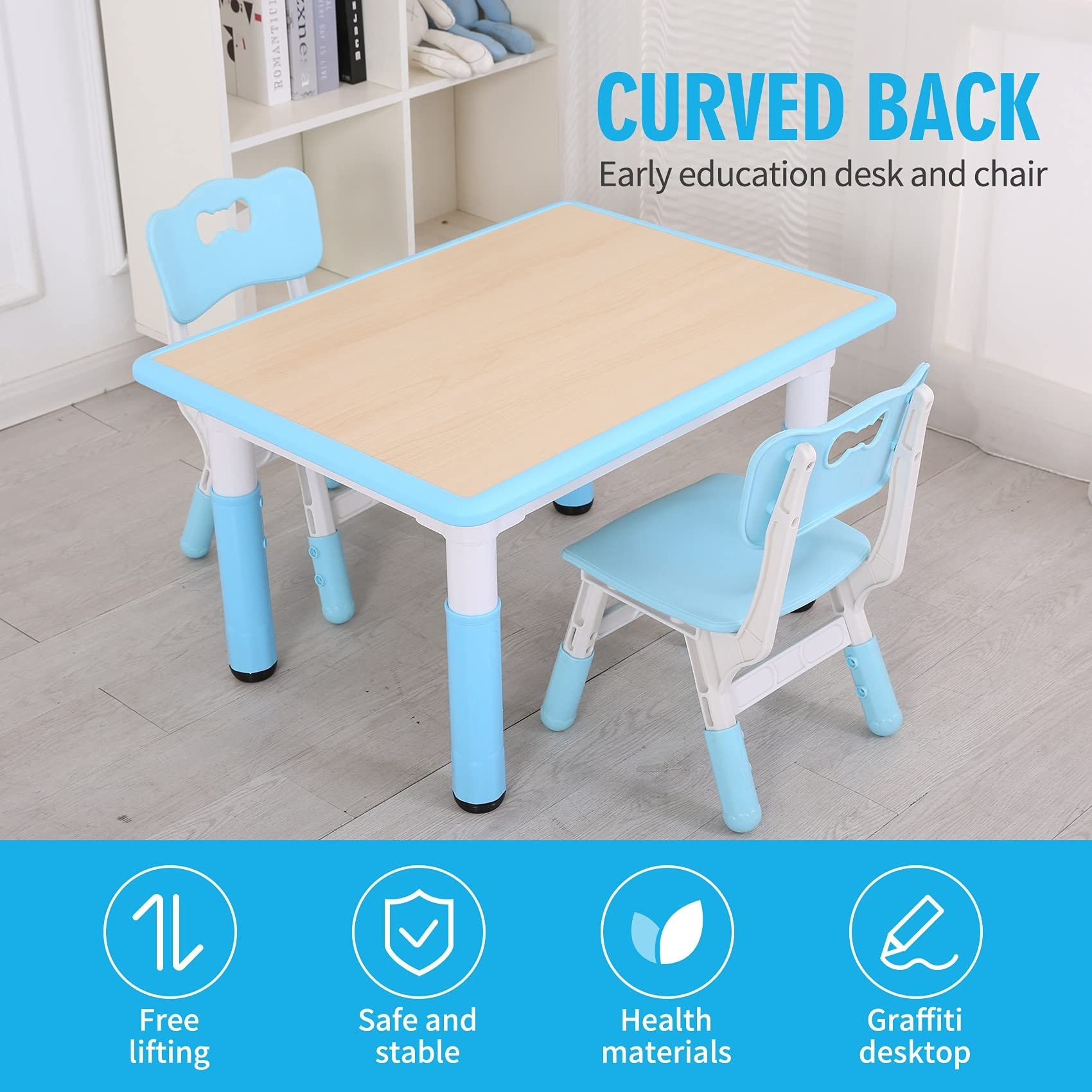 Kids Study Table and Chairs Set Height Adjustable Plastic