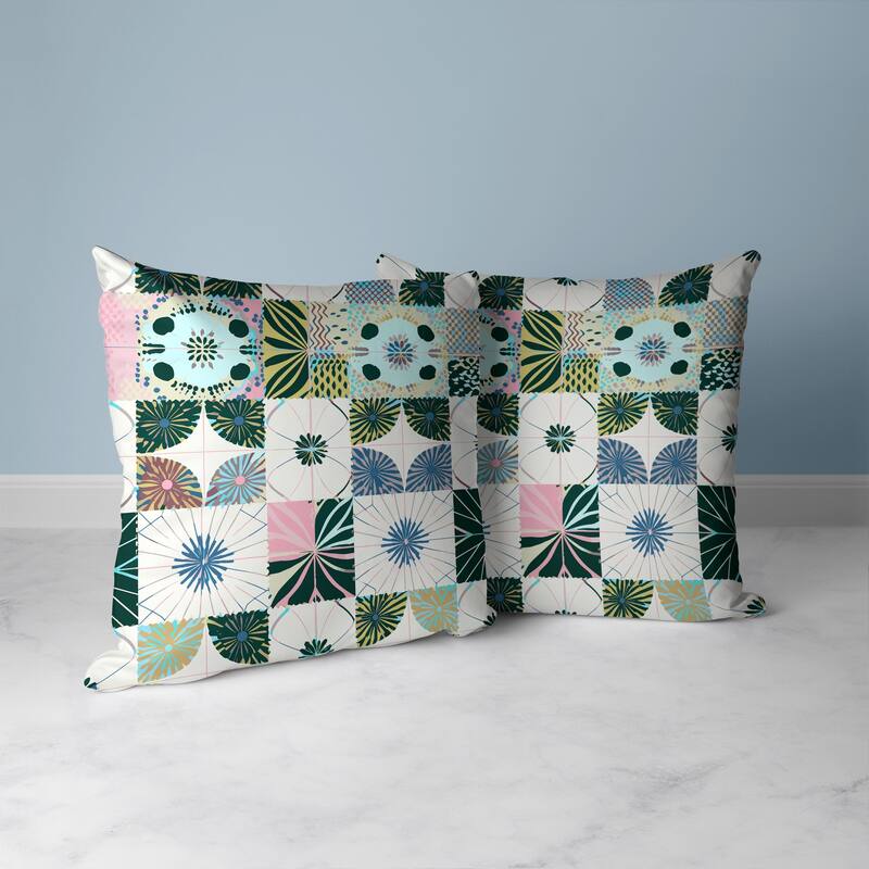 Zellige Dreamscapes Faux Suede Reversible Throw Pillow Green and Pink