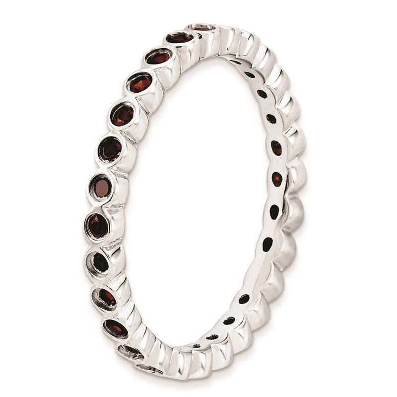 Curata 925 Sterling Silver Bezel Polished Patterned Stackable Expressions Garnet Ring