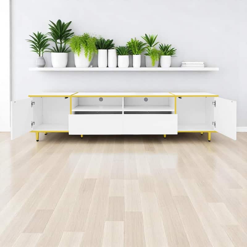 70.9" TV Stand with LED Lights,Drawers, Cabinets & Open Shelves,Entertainment Console Center for TVs up to 75",storage cabinets
