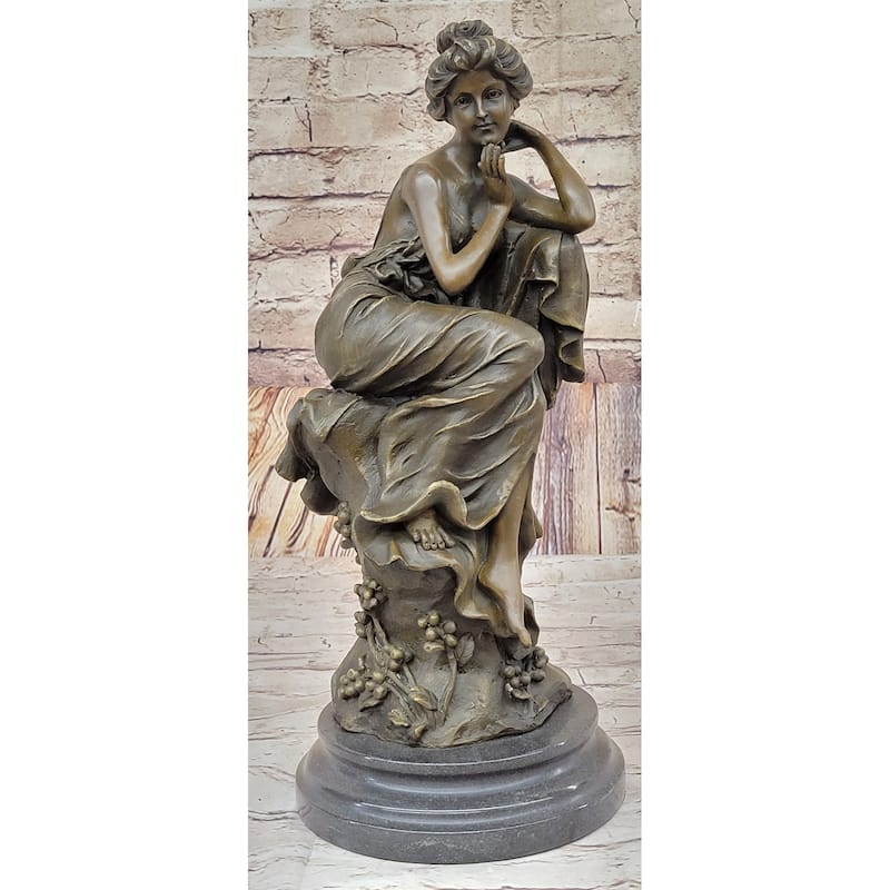 Vintage Style Resting Woman Bronze Statue Sculpture Figure 15 Inches X 6.5 Inches