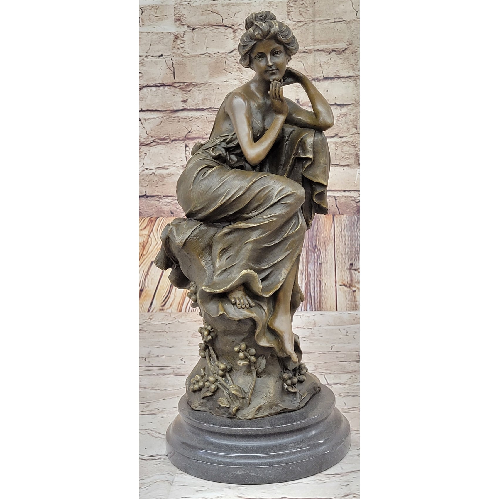 Vintage Style Resting Woman Bronze Statue Sculpture Figure 15 Inches X 6.5 Inches