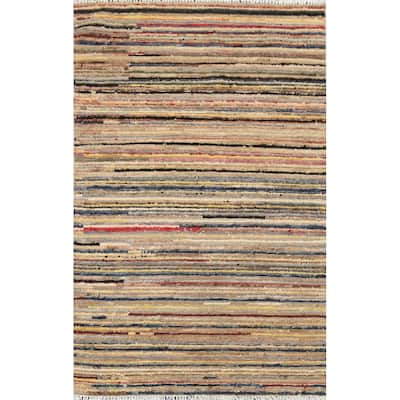 Striped Modern Gabbeh Kashkoli Area Rug Wool Hand-knotted Foyer Carpet - 3'1" x 5'2"