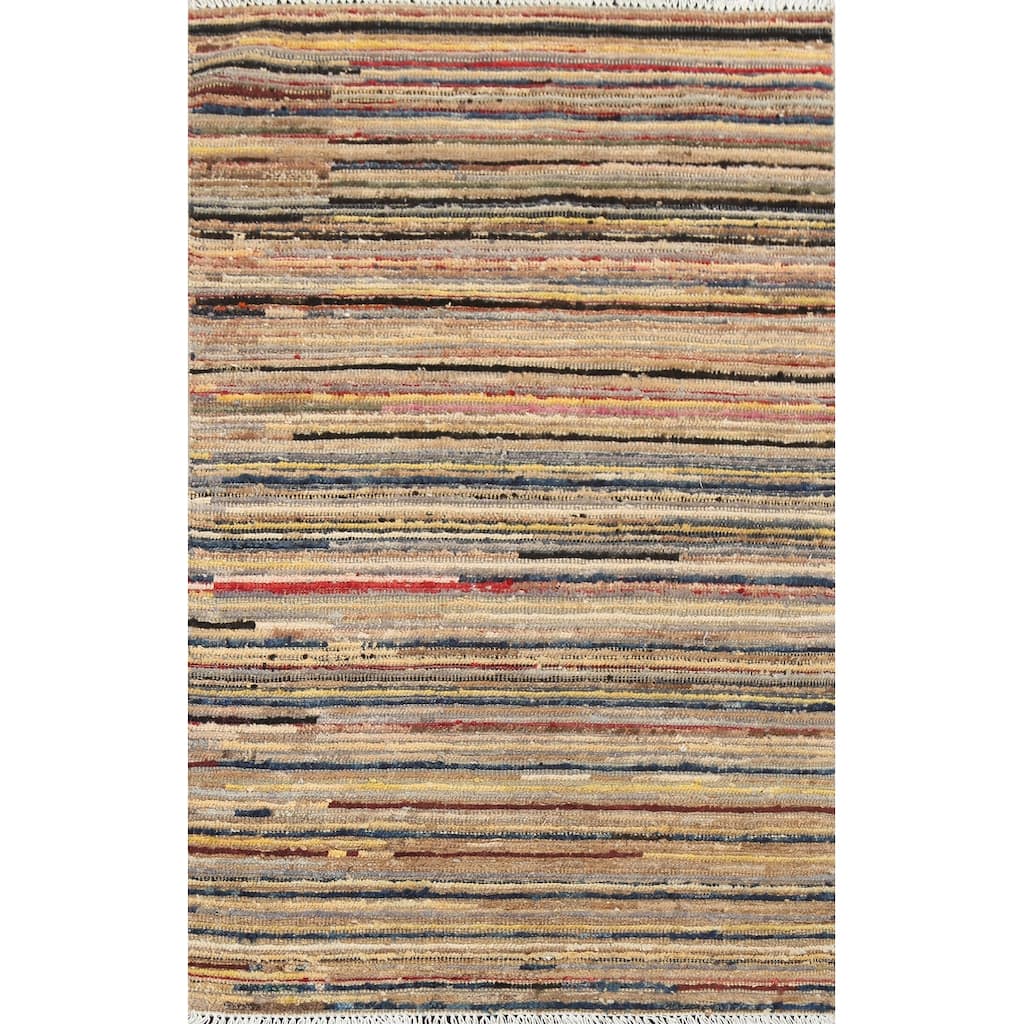 Striped Modern Gabbeh Kashkoli Area Rug Wool Hand-knotted Foyer Carpet - 3'1" x 5'2"