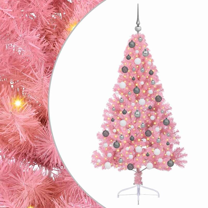vidaXL Artificial Pre-lit Christmas Tree Pink in PVC - 59.06 in