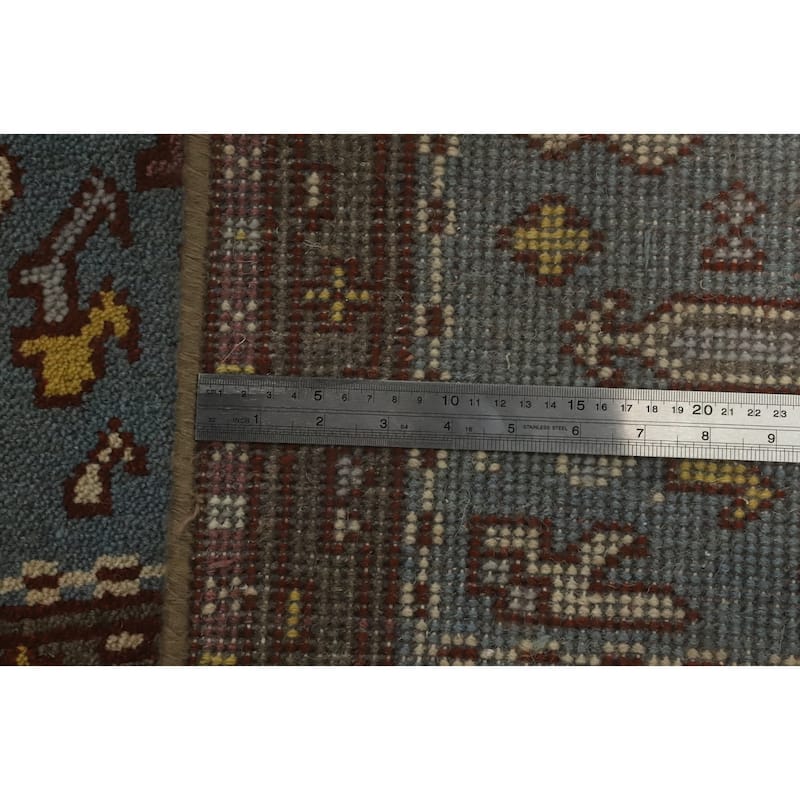 Hand-knotted Traditional Wool Blue Geometric Oriental Area Rug - 9' 8'' X 2' 6''