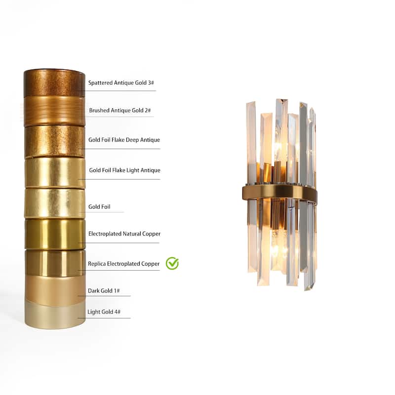 Modern 2-Light Glam Crystal Bathroom Vanity Lights Gold Wall Sconce - W6" x H12"