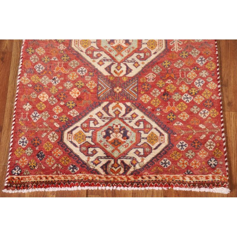 Tribal Geometric Shiraz Persian Square Rug Vintage Wool Carpet - 2'0"x 2'5"