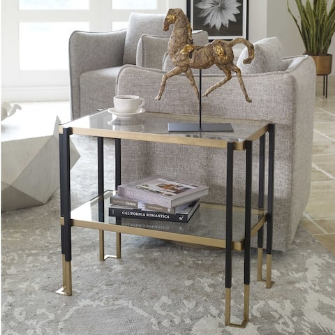 Uttermost Kentmore 28" Wide Urban Modern Gold and Black End Table Side - Matte Black / Brushed Gold