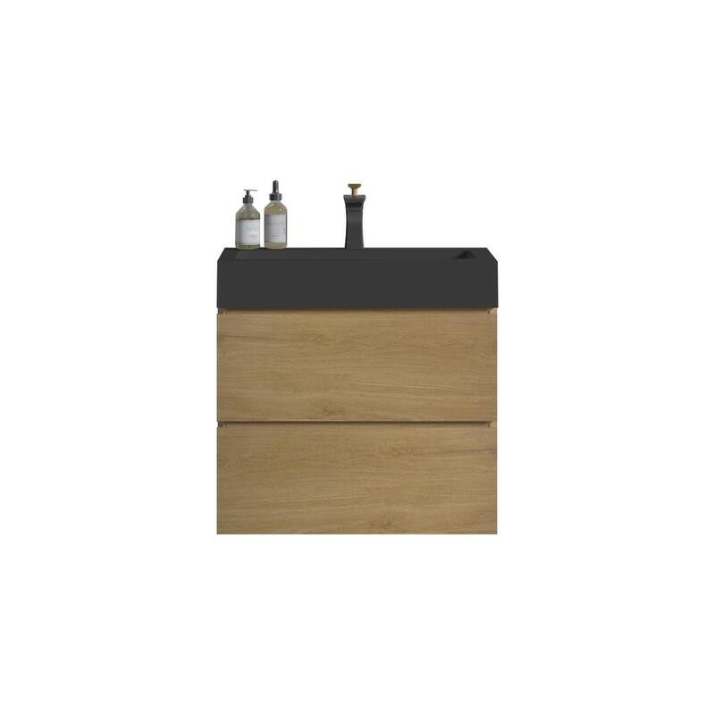 Modern Wall Mounted Bathroom Vanity with One-Piece Sink Basin without Drain and Faucet