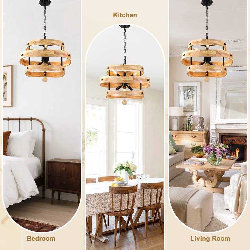 Bella Depot 20" 6-Light Solid Wood Rustic Chandelier Adjustable Pendant Light for Dining Room Bedroom