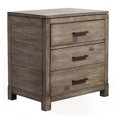 Grey Solid Wood 2-Drawer Nightstand with Metal Accents and Legs