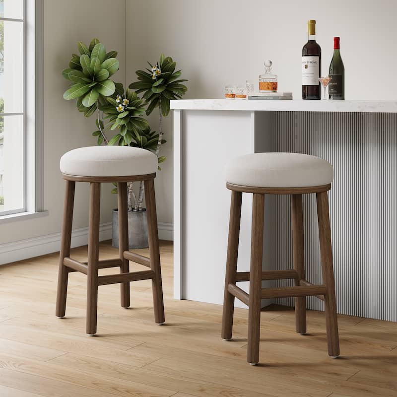 Christopher Knight Home - Riven Natural Rubberwood 27.36" Bar Stool Set - Brown+Beige