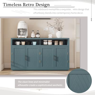 Smoke Blue Buffet Cabinet Adjustable Shelves Sideboard wOpen Storage