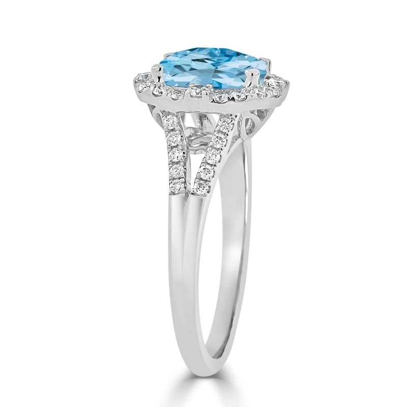 Auriya 1 3/4ct Cushion-cut Sky Blue Topaz Halo Diamond Engagement Ring 3/8cttw 14k Gold