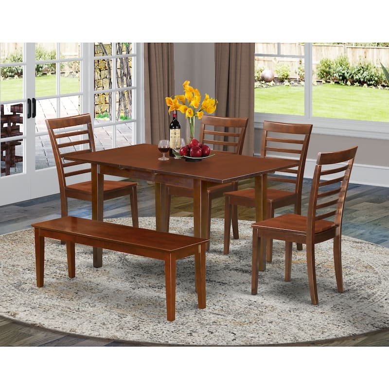 Dinette Set for 4 - Rectangular Table with Butterfly Leaf & 4 Ladder Back Chairs, Wooden Dining Room Furniture