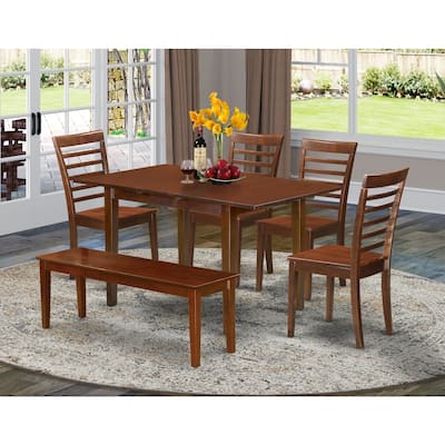 Dinette Set for 4 - Rectangular Table with Butterfly Leaf & 4 Ladder Back Chairs, Wooden Dining Room Furniture