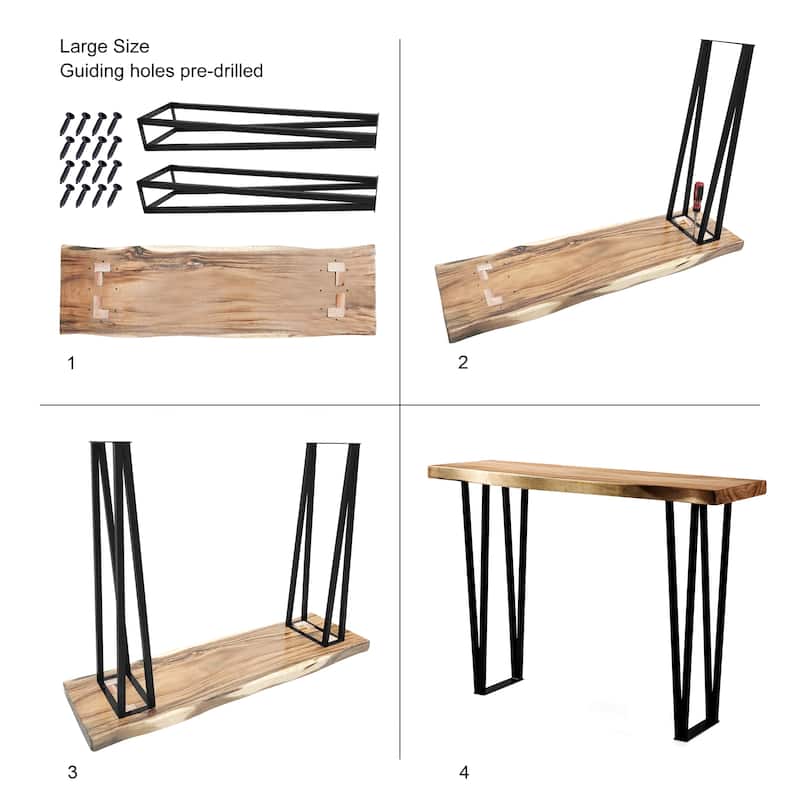 Greenage Suar Wood Console Table with Flat Iron Table Legs
