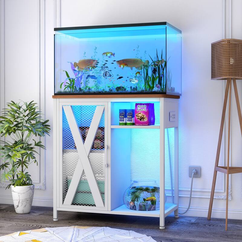 LED Aquarium Stand with Storage Cabinet and Power Outlets