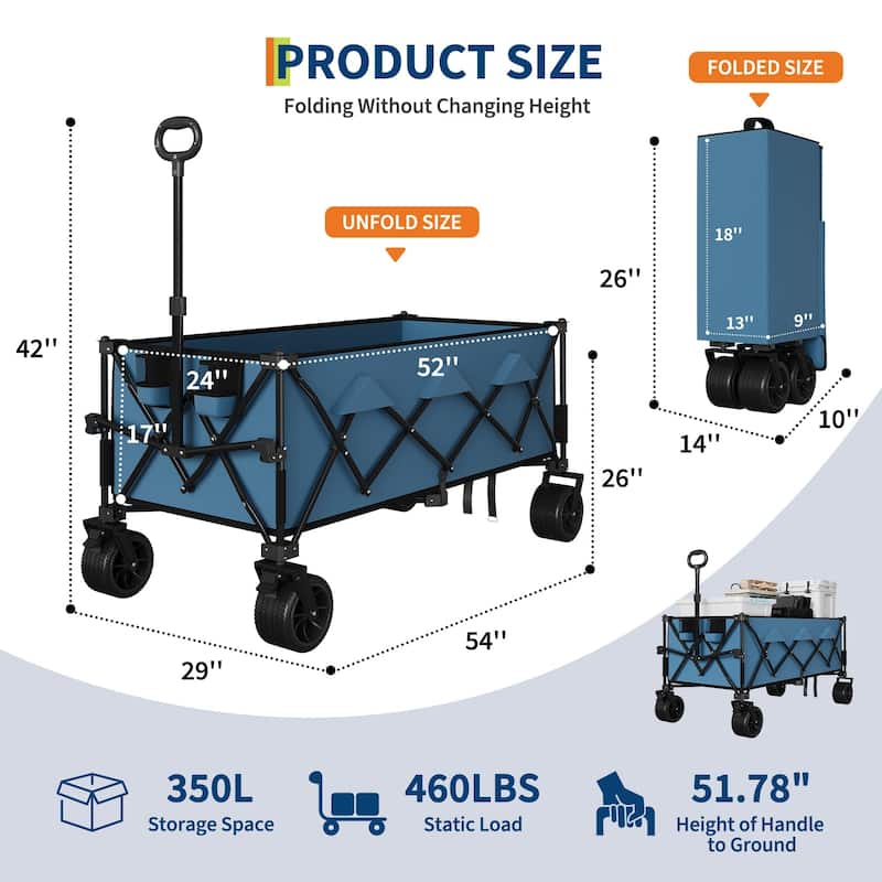 Foldable Heavy Duty Utility Wagon with All Terrain Wheels