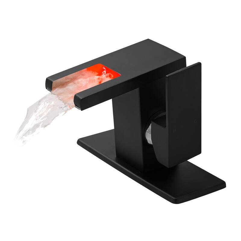 Matte Black Bathroom Sink Faucet with LED tri-color Light