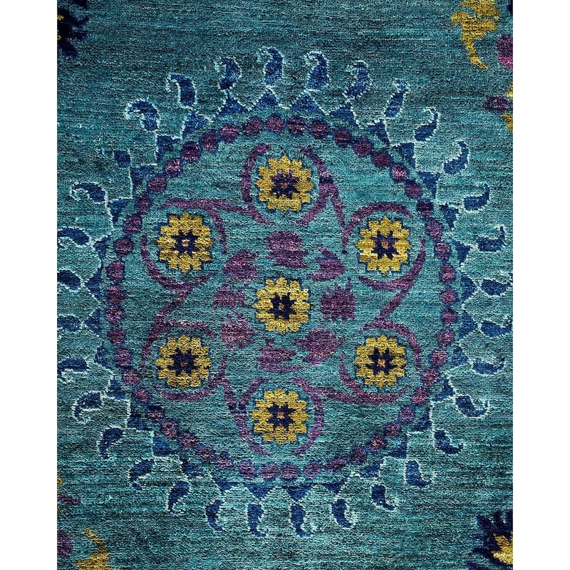 Overton Handknotted Wool Vintage Inspired Contemporary Suzani Green Area Rug - 16' 8" x 9' 2"