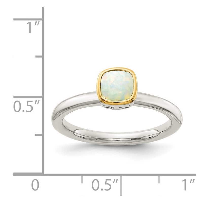 Curata 925 Sterling Silver With 14k Accent Milky Opal Ring