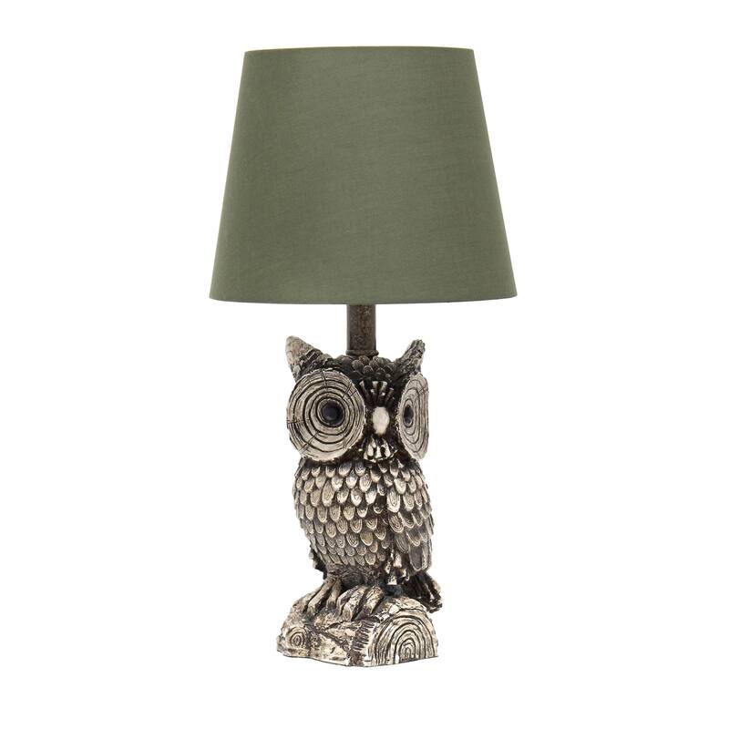Simple Designs Polyresin Gazing Brown and White Night Owl Novelty Bedside Table Desk Lamp - L: 9.95" x W: 9.95" x H: 19.85" - Brown/Green