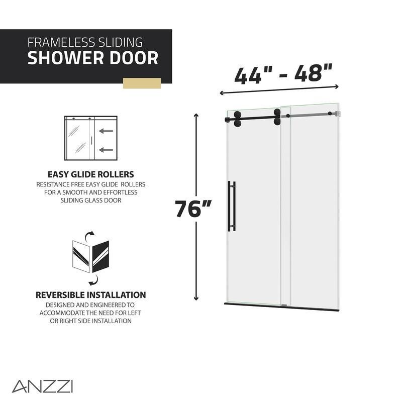 ANZZI Series 44 to 48 in. x 76 in. Frameless Shower Door with Sliding with Tsunami Guard Tempered Clear Glass