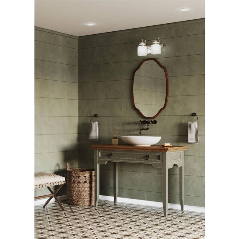 Fessler Collection Two-Light Brushed Nickel Opal Glass Farmhouse Bath Light - 13 in x 7.12 in x 9.12 in