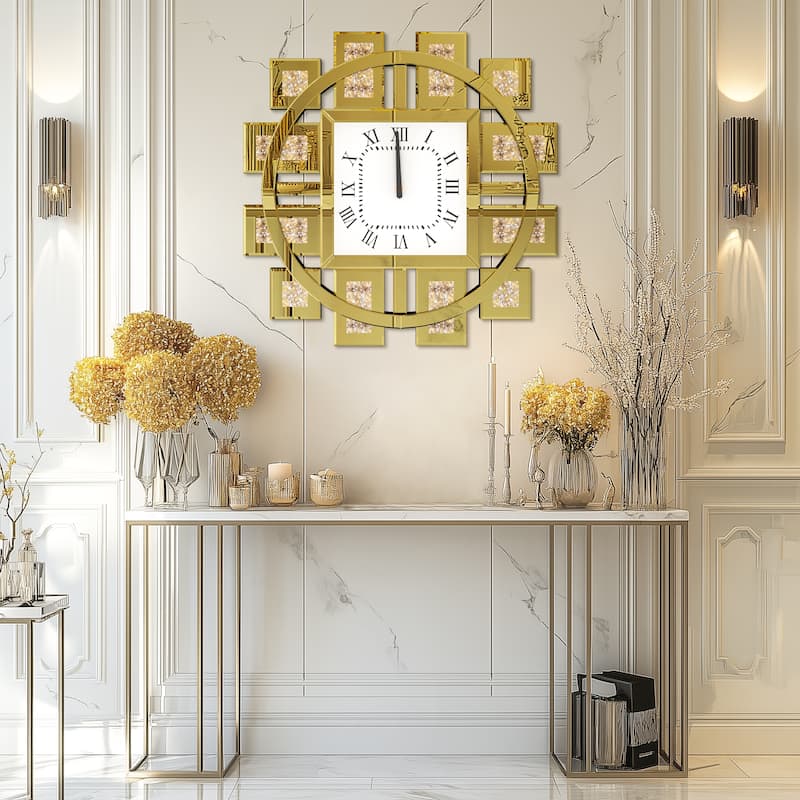 Large Wall Clock Crystal Twinkle Crush Diamond Mirrored