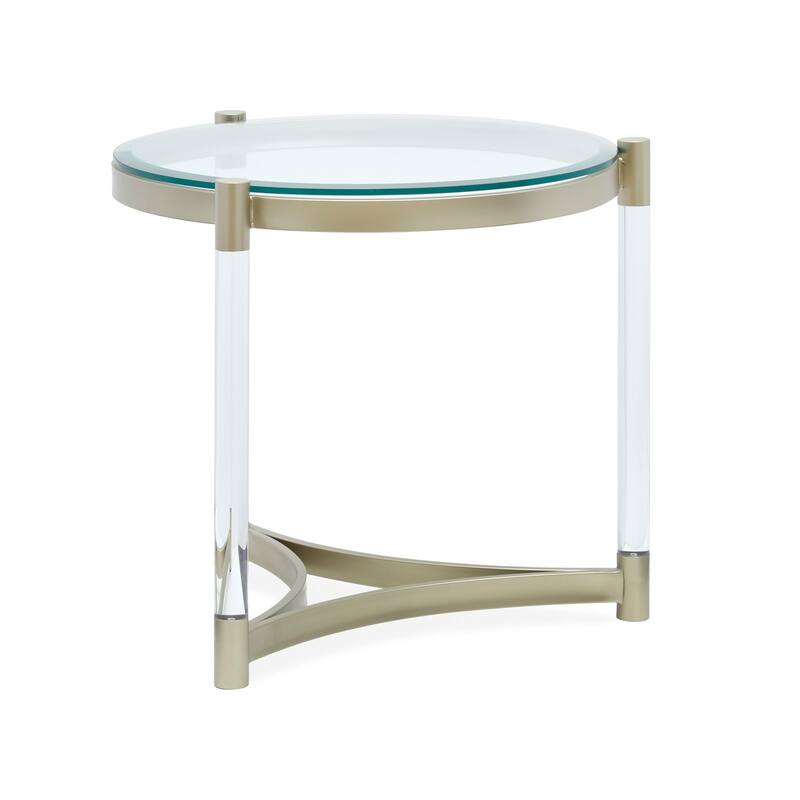 Magnussen Home Silas Platinum and Clear Acrylic Round End Table - 25.5''W x 25.5''D x 23.25''H