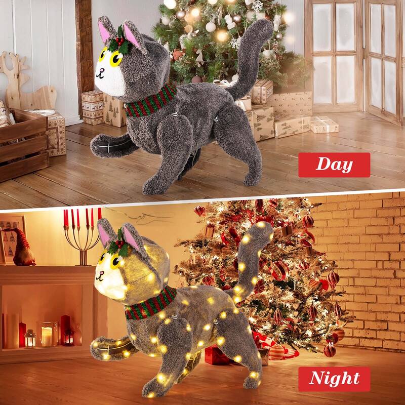 Costway Lighted Christmas Cat with 88 LED Lights 4 Ground Stakes Cable - as pic shows - See Details