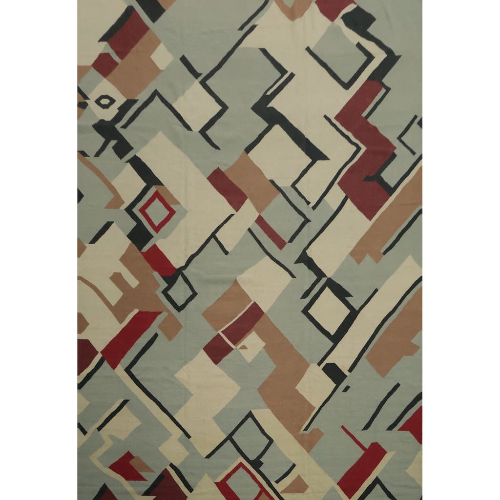 Hand Woven Oriental 100% Wool Carpet Southwestern Modern Greys & Charcoal Kilim Area Rug - 15' 3'' X 11' 11''