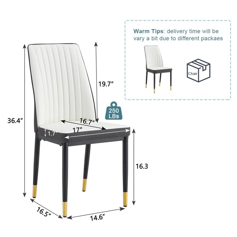 Roomfitters PU Dining Chairs with High Backrest and Black Legs, Set of 4 White and Gray Mixed Set for Home Use, White