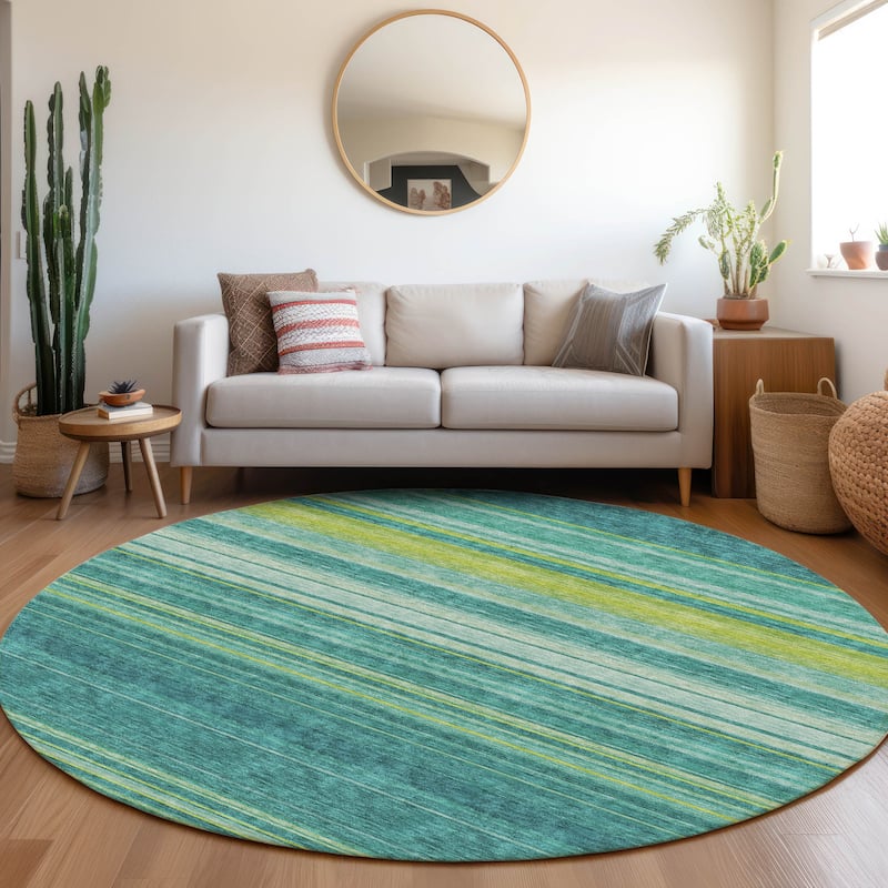 Premium Washable Super Soft Modern Stripes Mayfield Rug - Teal - 8' x 8'