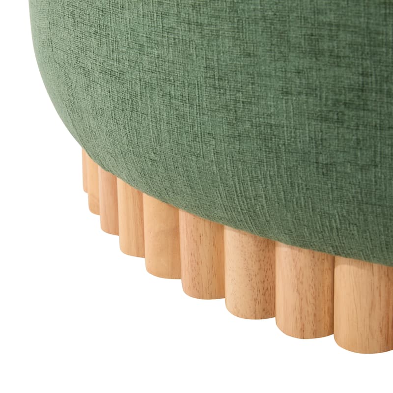 Roomfitters 29 Inch Round Storage Ottoman with Reversible Wooden Tray Top, Upholstered Coffee Table for Living Room