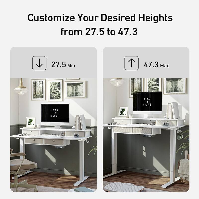 FEZIBO Sturdy Height Adjustable Electric Standing Desk with Drawers, Stand Up Table with Large Storage Shelf, Sit Stand Desk
