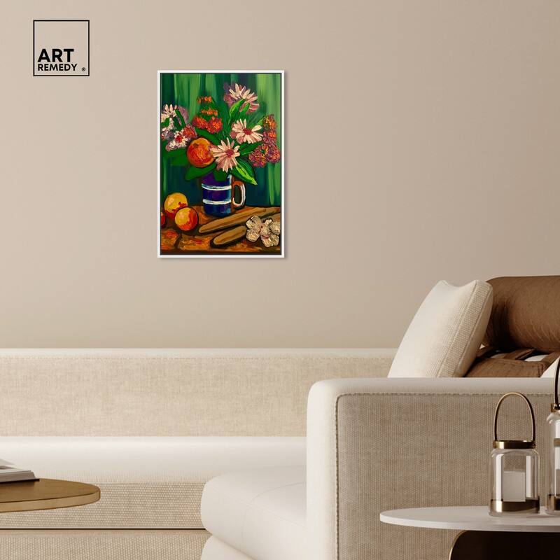 Art Remedy Floral Vase And Fruits Framed Flowers In Vase Paintings