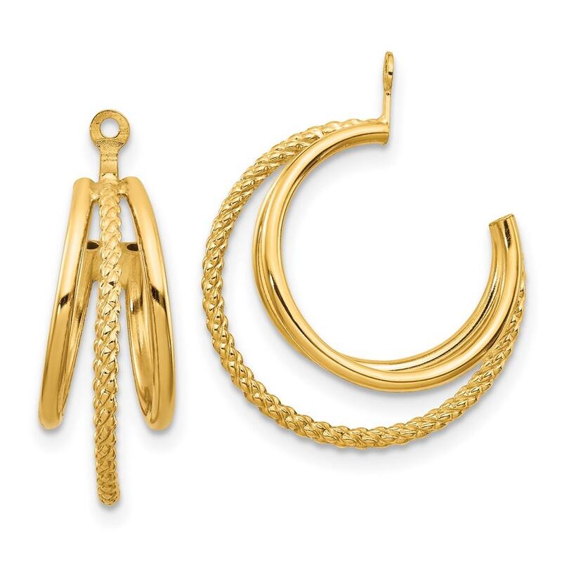 Curata 14k Yellow Gold Textured Twisted Triple Hoop Earring Jackets 19x8mm