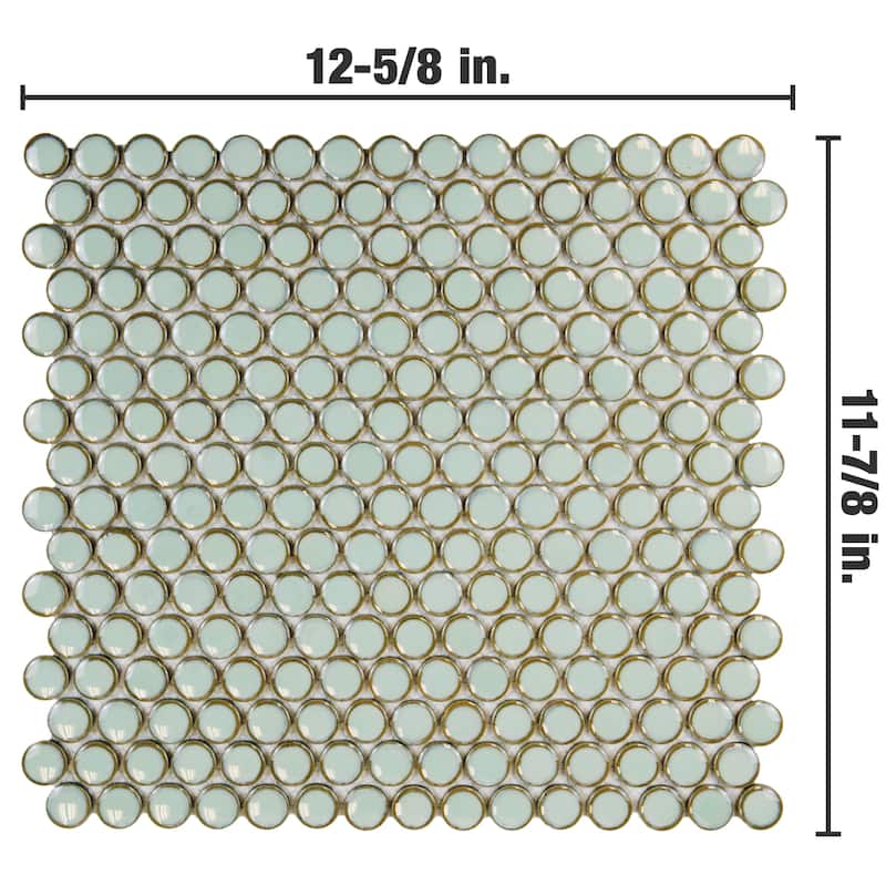 Merola Tile Hudson Penny Round Light Green 11-7/8" x 12-5/8" Porcelain Floor and Wall Tile