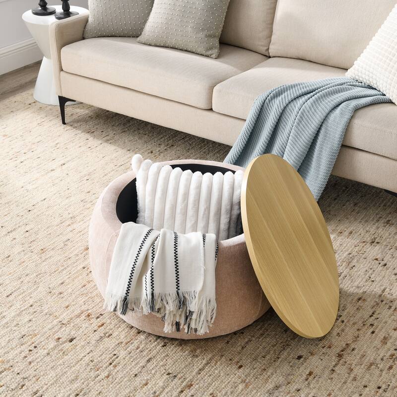 2 in 1 Function Modern Round Storage Ottoman End Table